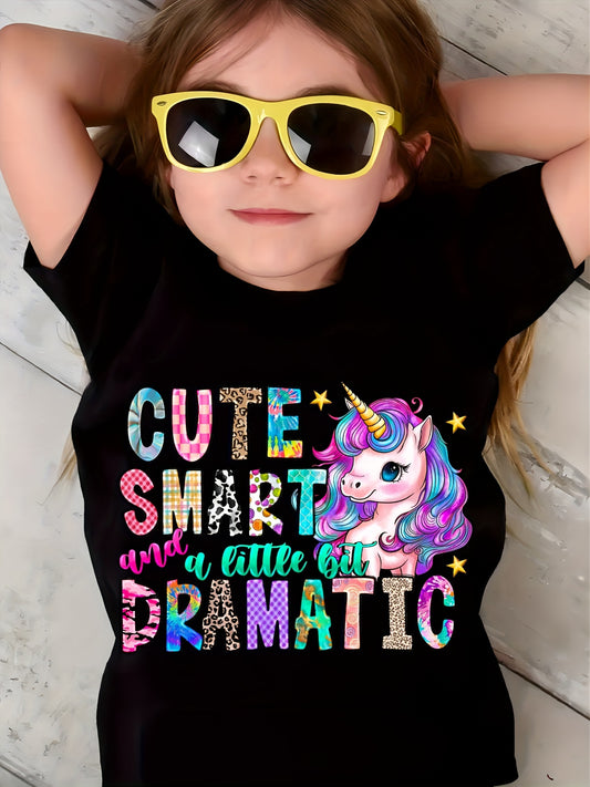 Girl clothing  Unicorn Graphic & Letter Print Creative T-Shirts