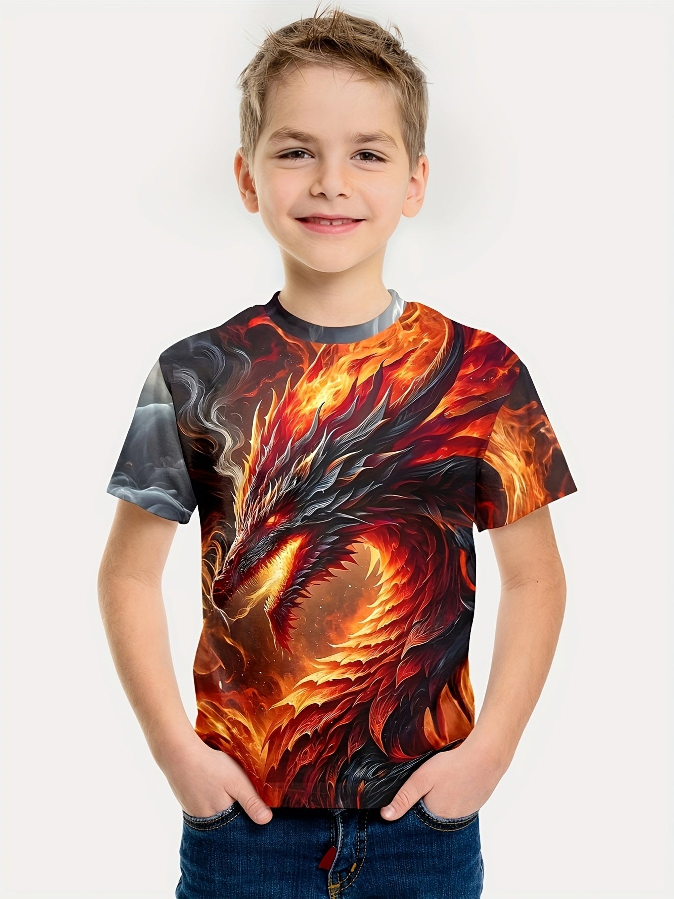 Boy clothing  Boys' 3D Printed Fire Dragon Graphic Tee