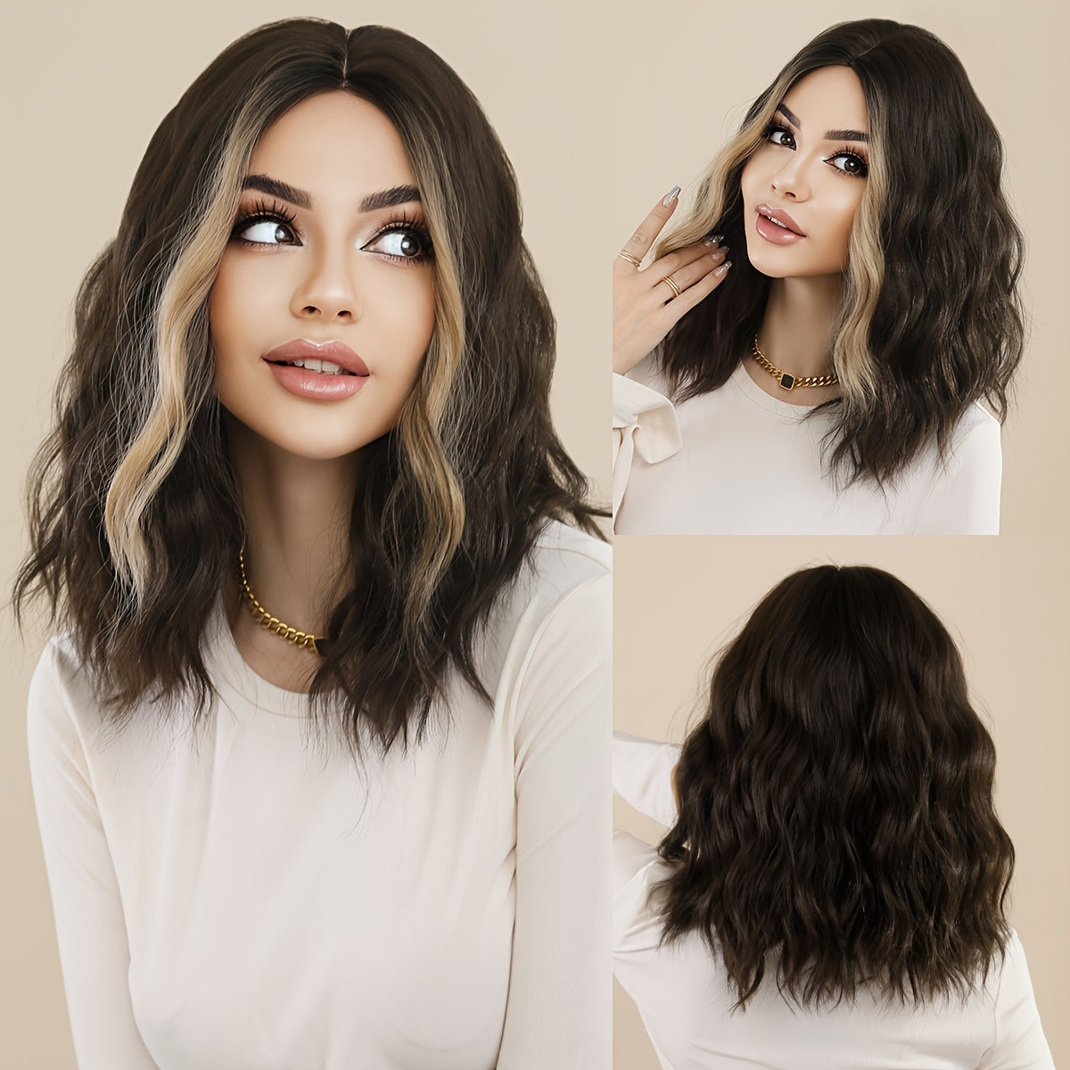 Crown & Glory Wigs   7JHH WIGS Chic Ombre Blonde Shoulder-Length Wig for Women - Deep Wave, High Density 150% Synthetic Hair with Dark Roots to Light Tips, Beginner-Friendly, Heat Resistant, 18-Inch, Perfect for Vacation Style, Short Hair Wig