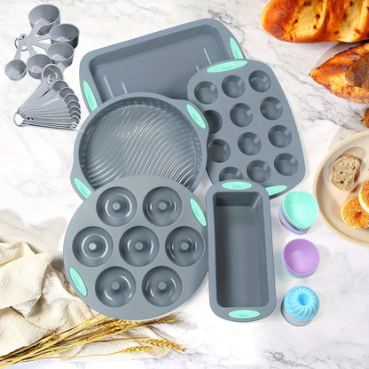 Kitchen   45pcs Silicone Baking Set, Non stick Bakeware Set Baking Cookie Sheets Cake Muffin Bread Pan, Loaf Pan, Cake Pan, Pizza Pan, Mini Cupcake mold, Bundt pan, Charlotte Cake Pan, Measuring Cup and Spoon