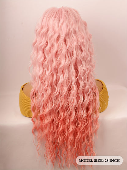 Crown & Glory Wigs   UFINE Elegant Water Wave Wigs for Women - High-Temperature Fiber, Rose Net Cap, 150% Density, Versatile Synthetic Hairpiece for Daily Wear, Halloween, Cosplay - 28-inch Long Curly Middle Part Wig