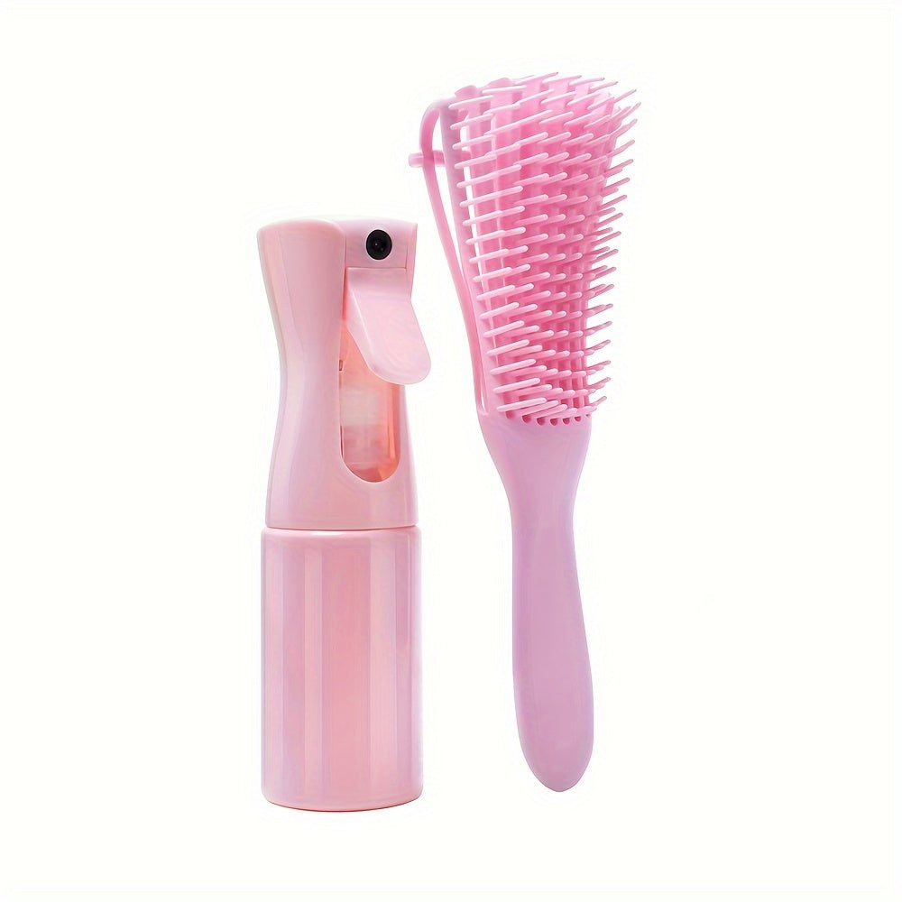 Style & Shine Hair  Curl Enhancer, Ultimate Detangling & Styling Kit: 8-Claw Comb and Continuous Spray Bottle - Perfect for All Hair Types, Wet or Dry Use, Fragrance-Free