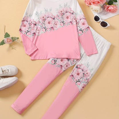 Girl clothing  G Floral Print Long Sleeve Tee & Slim-Fit Leggings Set