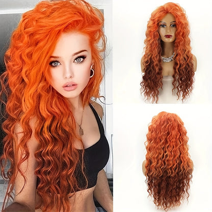 Crown & Glory Wigs   UFINE Elegant Water Wave Wigs for Women - High-Temperature Fiber, Rose Net Cap, 150% Density, Versatile Synthetic Hairpiece for Daily Wear, Halloween, Cosplay - 28-inch Long Curly Middle Part Wig