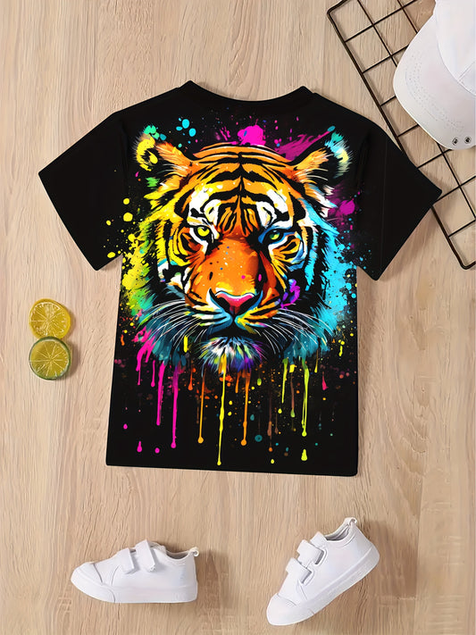 Boy  clothing  Cool Tiger Graffiti 3D Print Casual Tee