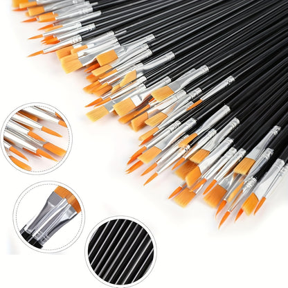 Odds   50 nylon hair paintbrush with flat and round pointed brushes, suitable for professional sets of oil painting, watercolor, and facial artists, very suitable for artists and amateur enthusiasts