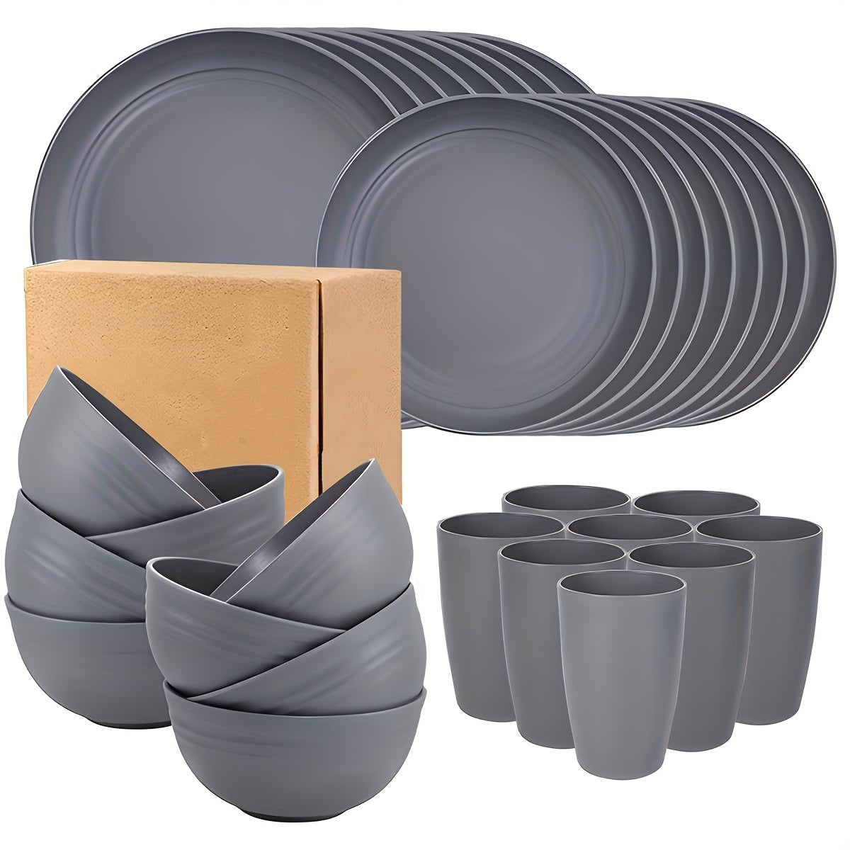 Kitchen   4/16/32pcs, Dinnerware Set, Matte Black Plastic Kitchen Dining Set, Includes 8 Dinner Plates, 8 Dessert Plates, 8 Bowls, 8 Cups Reusable, BPA-Free, For Home And Restaurant Use