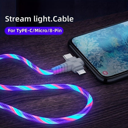 Mobile  OLISHEN 3-in-1 Flowing Glow Cable - Fast 12W Charger with USB Type-C & Micro USB