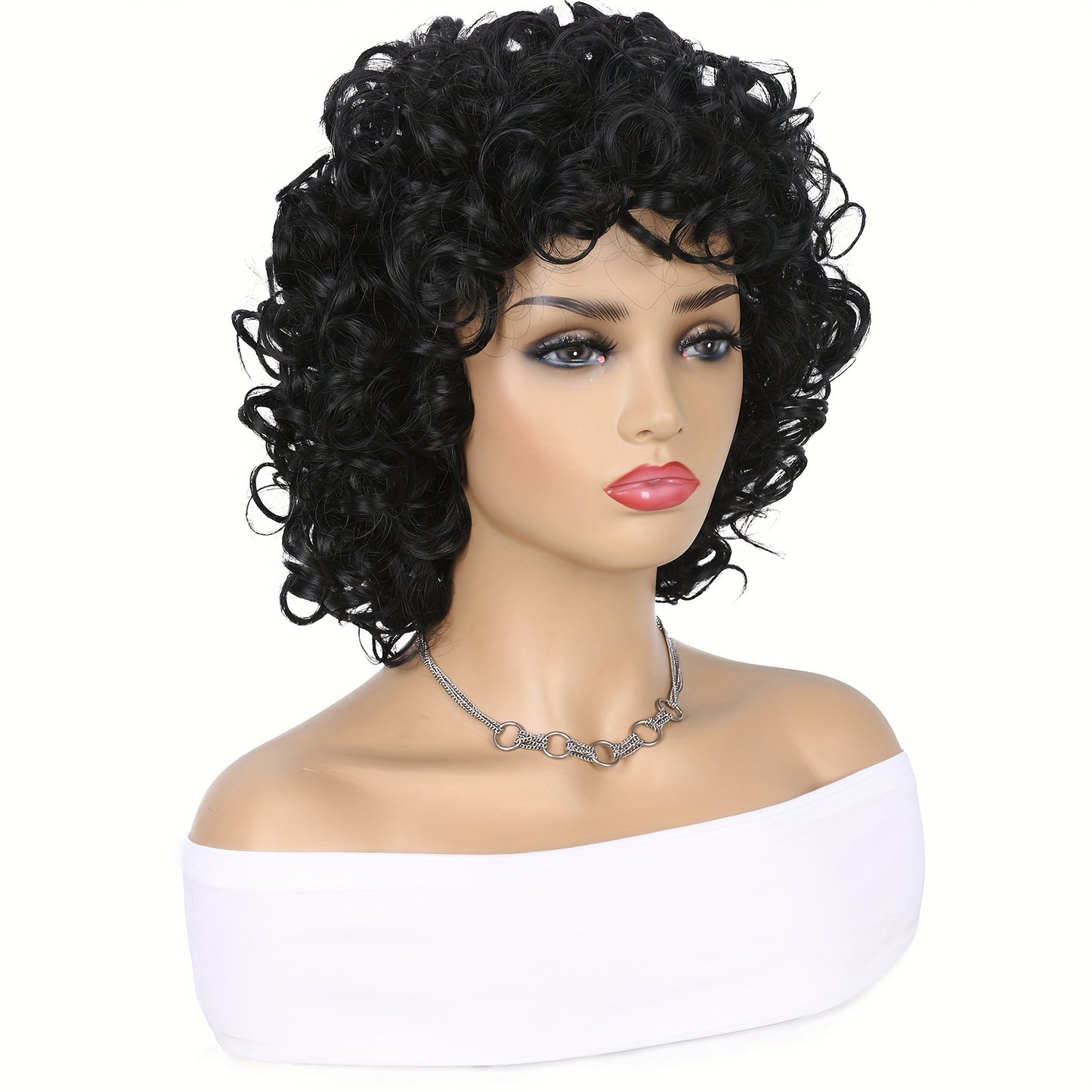 Crown & Glory Wigs Short Afro Curly Wig With Bangs for Women Synthetic Wigs for Women 10 inch