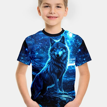 Boy  clothing Wolf & Starry Sky Print T-Shirt