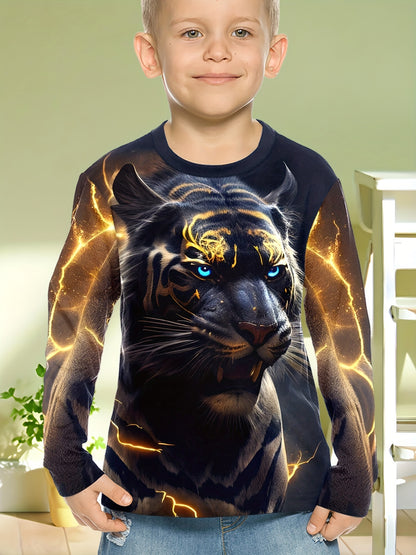 Boy clothing  3D Tiger Print Long Sleeve T-Shirt