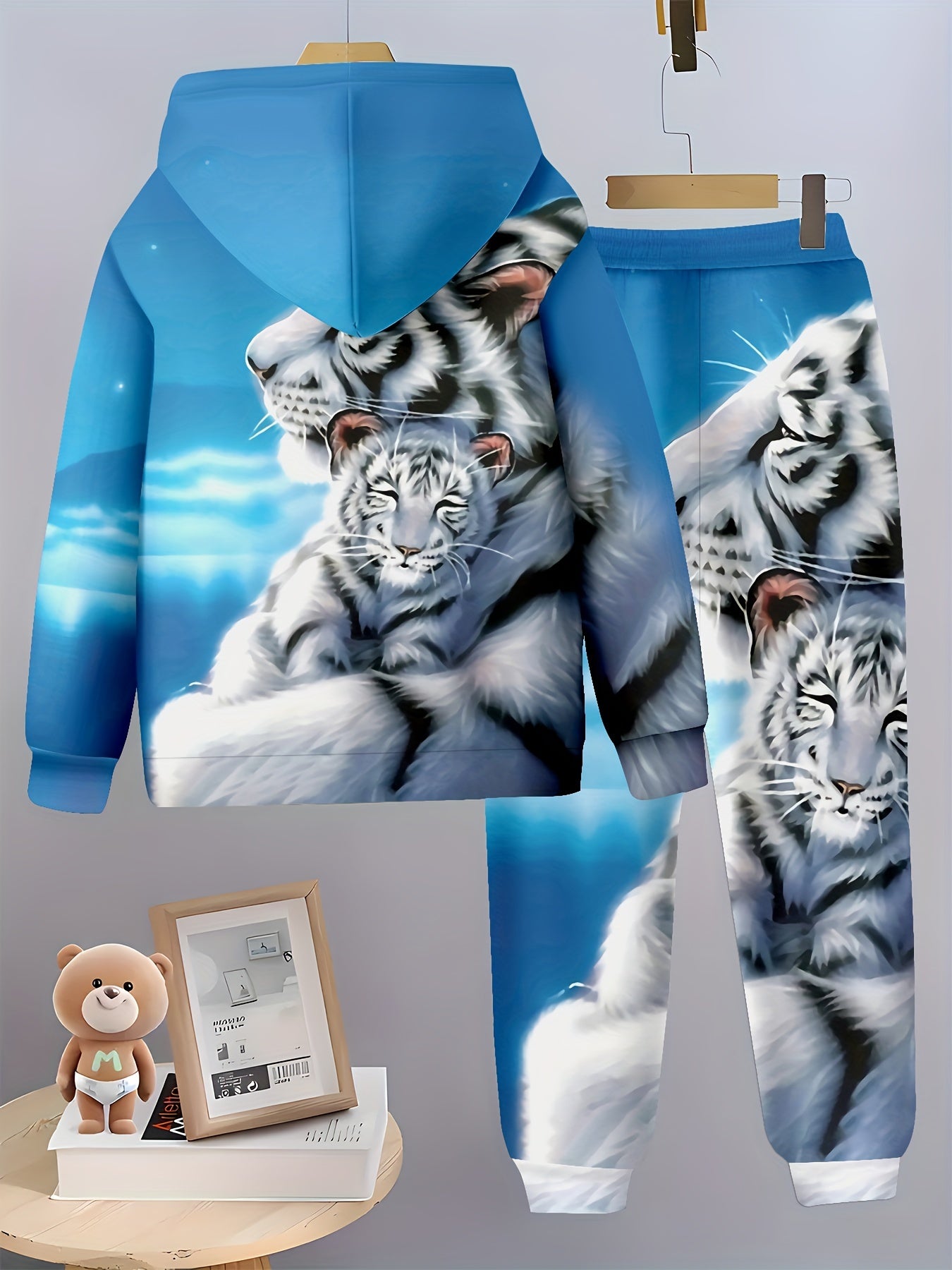 Boy clothing  Casual Hooded Sweat suit with 3D White Tiger Print