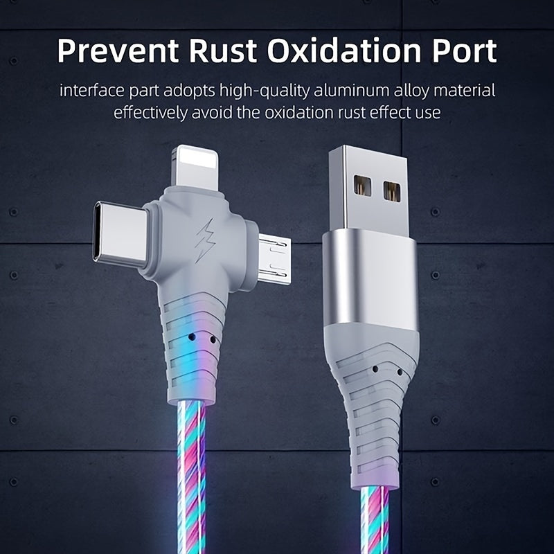 Mobile  OLISHEN 3-in-1 Flowing Glow Cable - Fast 12W Charger with USB Type-C & Micro USB