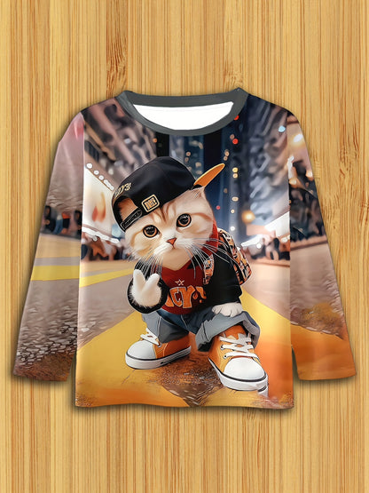 Boy clothing  Hip Hop Cat 3D Print Long Sleeve T-Shirt