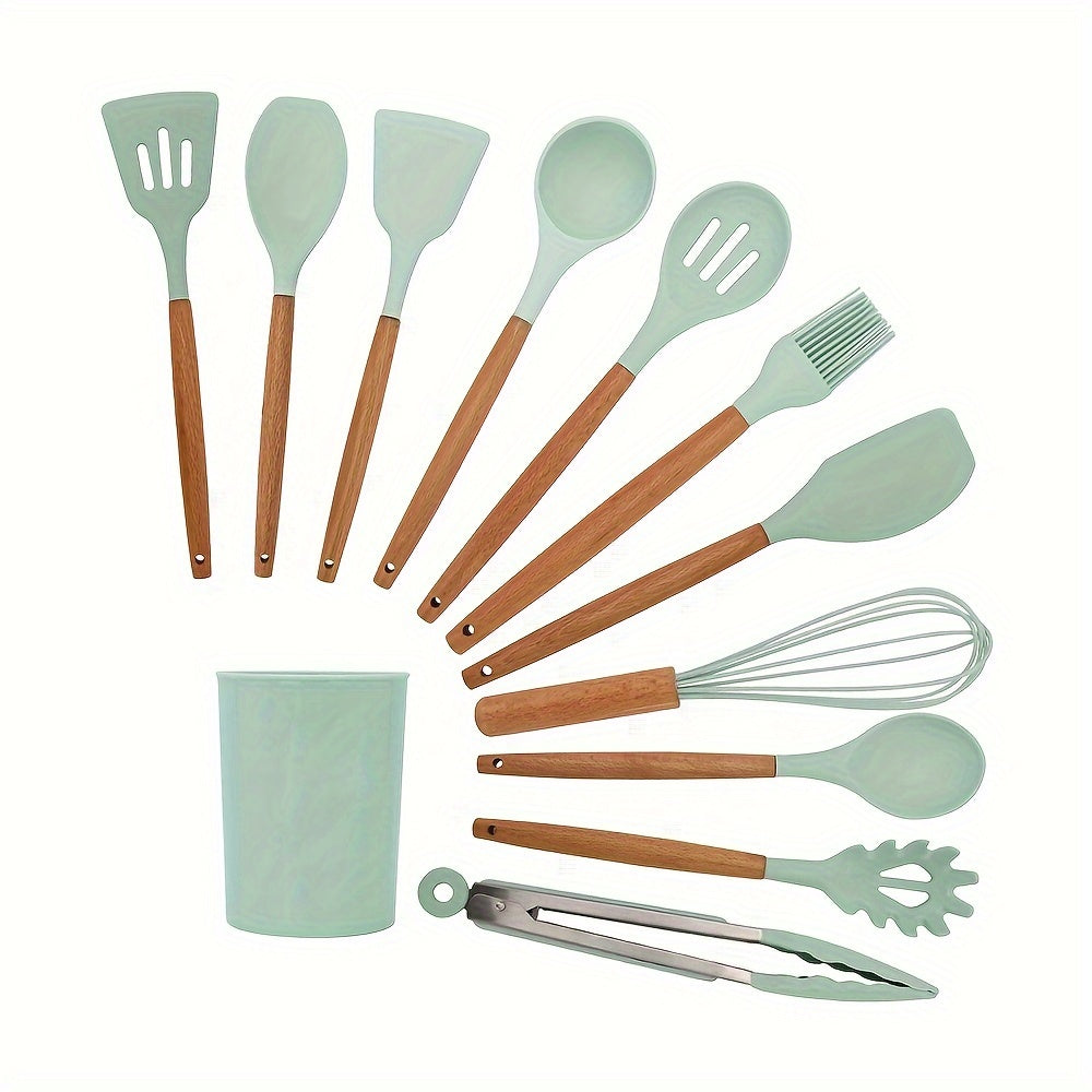 Kitchen   Heat Resistant Silicone Spatula Set, 12-Piece Set, Nonstick Rubber Spatula Kitchen Utensils With Stainless Steel Core For Cooking, Baking, And Mixing, Dishwasher Safe Bakeware, Green