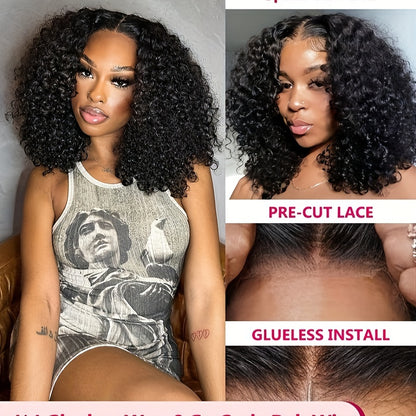 Crown & Glory Wigs  Glue less Wigs Human Hair Pre Plucked Pre Cut Curly Put On And Go None Lace Curly Wig For Women 4x4 HD Lace Closure Wig