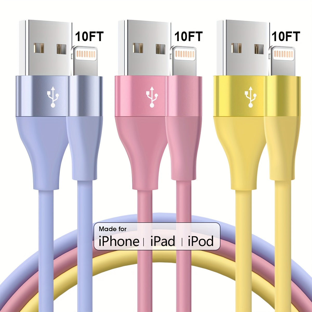 Mobile 1/3pcs 10ft Fast Charging Cable - MFi Certified for iPhone 14/13/12/11 Pro Max/12 Mini/XR/XS/X/8/7/6 Plus SE