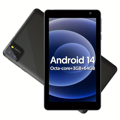 Mobile 7-inch Tablet, Latest Android 14 Tablet, Eight Core Processor, 1TB Expandable Memory, 2MP+8MP Dual Cameras, 5GWifi6, Built-in Case