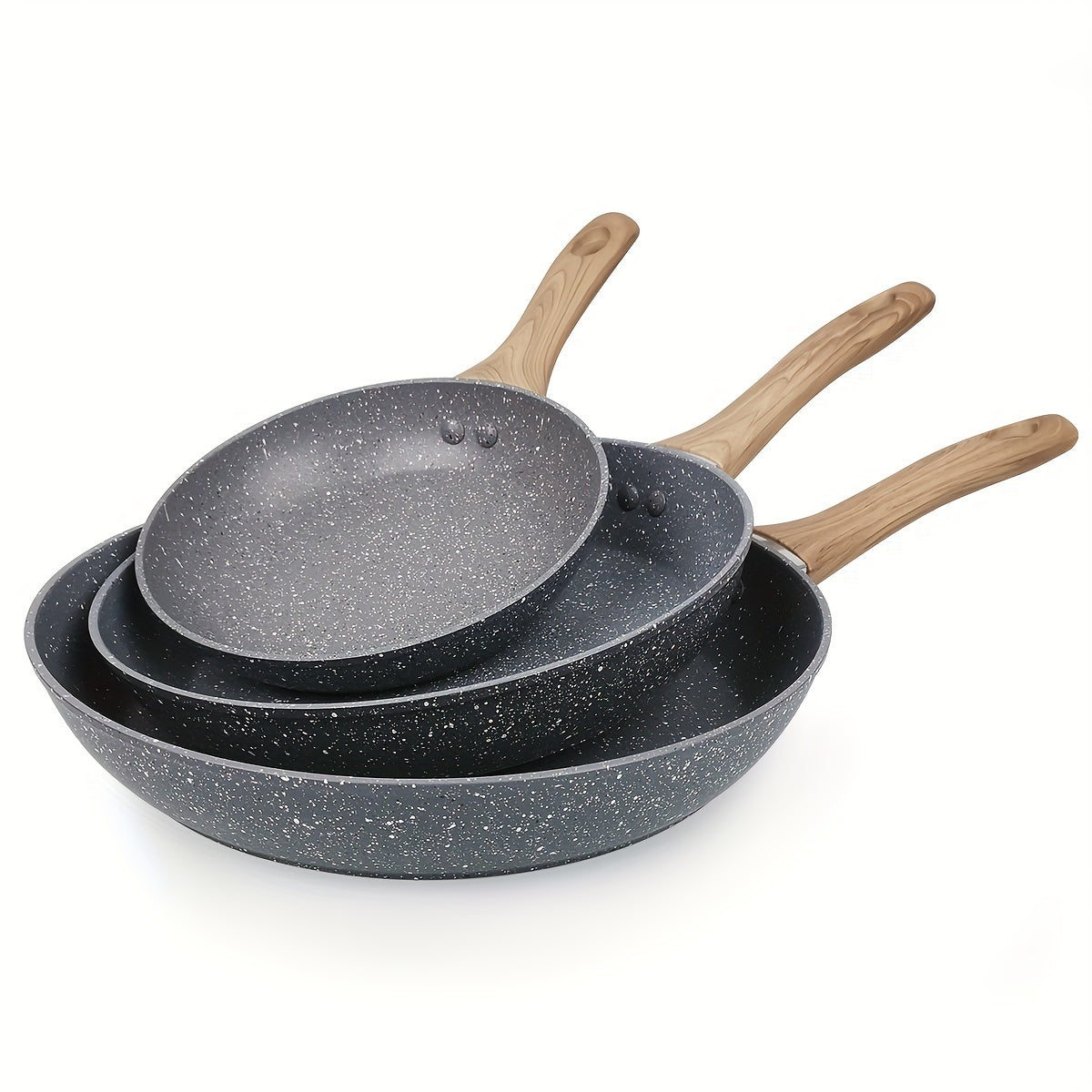 Kitchen 3pcs Non-Stick Pan Set, Aluminum, 17.78 cm & 24.13 cm & 27.94 cm, Grey, Foa And Pfas-Free for Kitchen Cooking