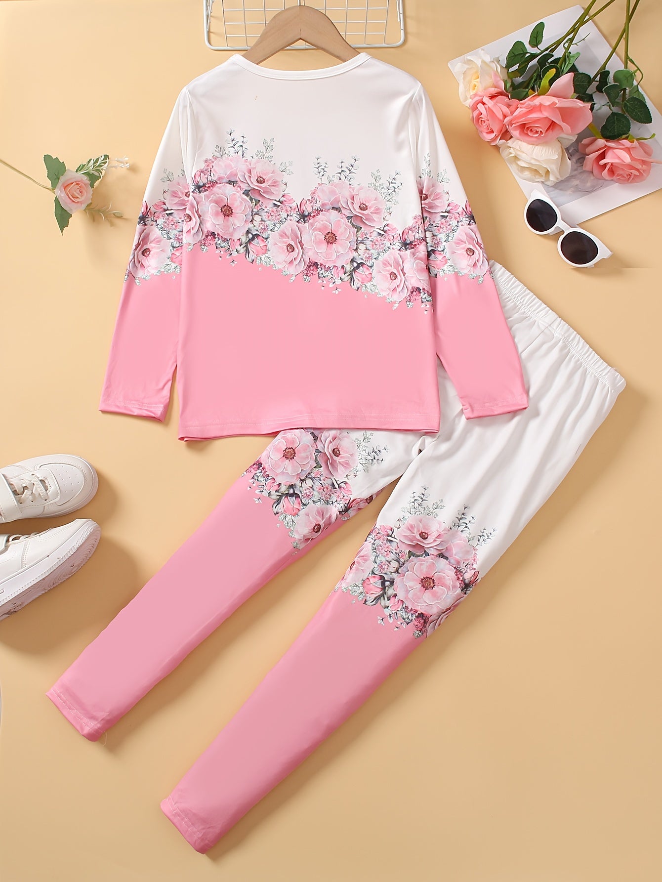 Girl clothing  G Floral Print Long Sleeve Tee & Slim-Fit Leggings Set