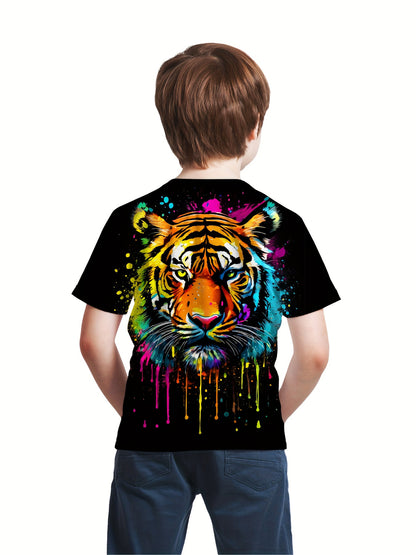 Boy  clothing  Cool Tiger Graffiti 3D Print Casual Tee