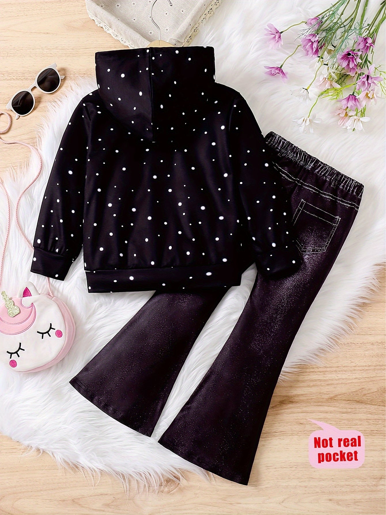 Girl clothing  2pcs Purple Unicorn Print Long Sleeve Hoodie + Trousers Set