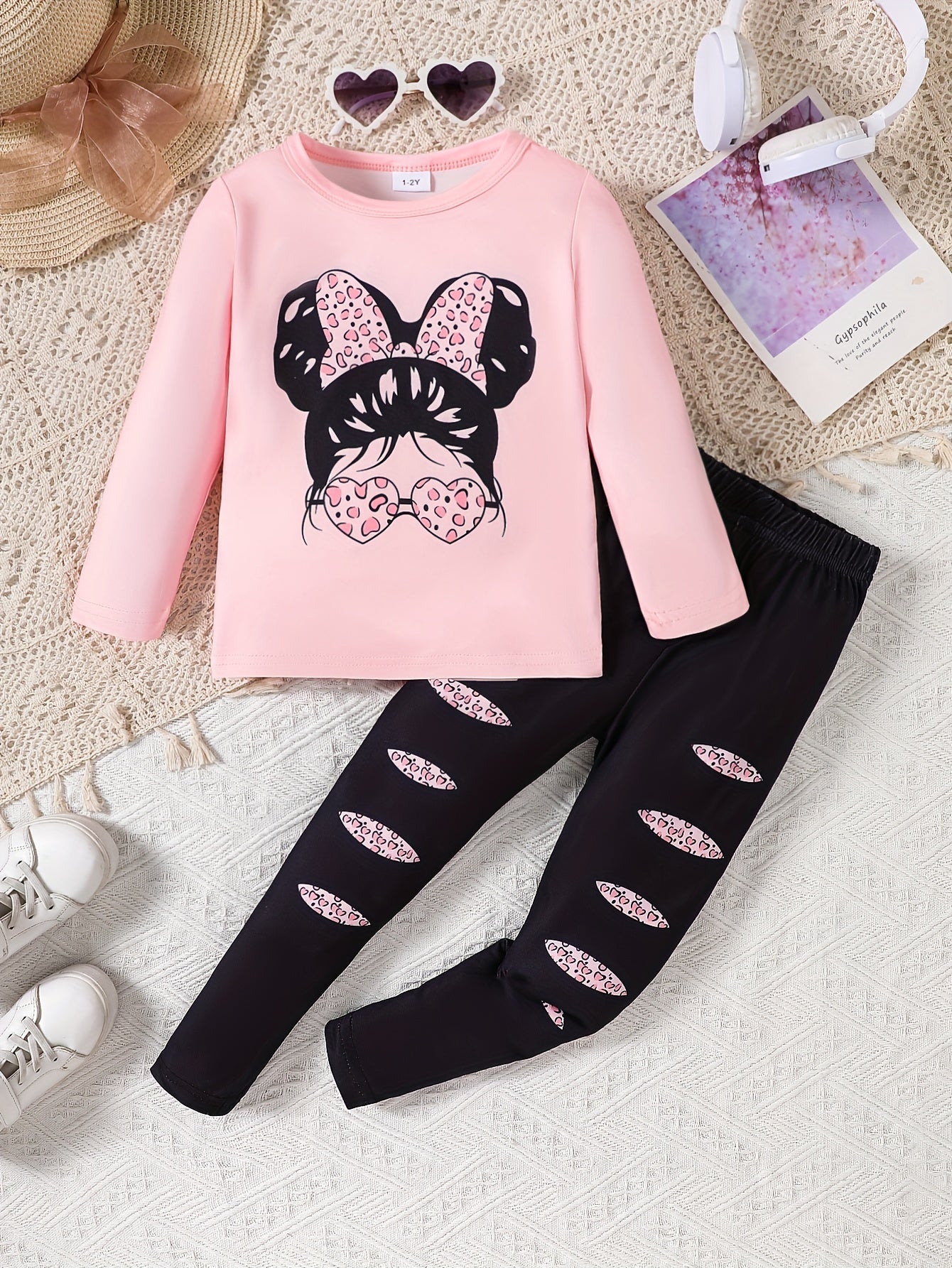 Girl clothing   printed long sleeved top+leopard print leggings