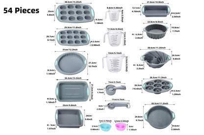 Kitchen   45pcs Silicone Baking Set, Non stick Bakeware Set Baking Cookie Sheets Cake Muffin Bread Pan, Loaf Pan, Cake Pan, Pizza Pan, Mini Cupcake mold, Bundt pan, Charlotte Cake Pan, Measuring Cup and Spoon