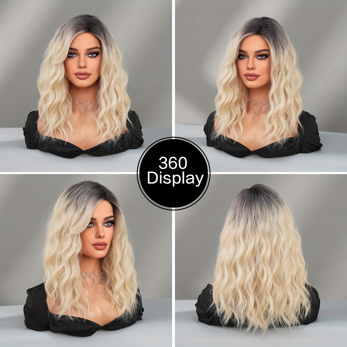 Crown & Glory Wigs   7JHH WIGS Chic Ombre Blonde Shoulder-Length Wig for Women - Deep Wave, High Density 150% Synthetic Hair with Dark Roots to Light Tips, Beginner-Friendly, Heat Resistant, 18-Inch, Perfect for Vacation Style, Short Hair Wig