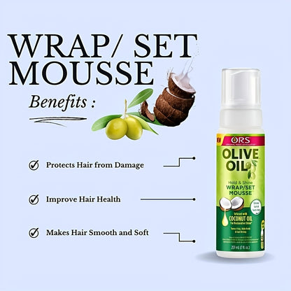 Style & Shine Hair  Wig Styling Mousse Olive Oil ORS Shaping Spray for Fluffy Hair, Dry Gel Foam Mousse.