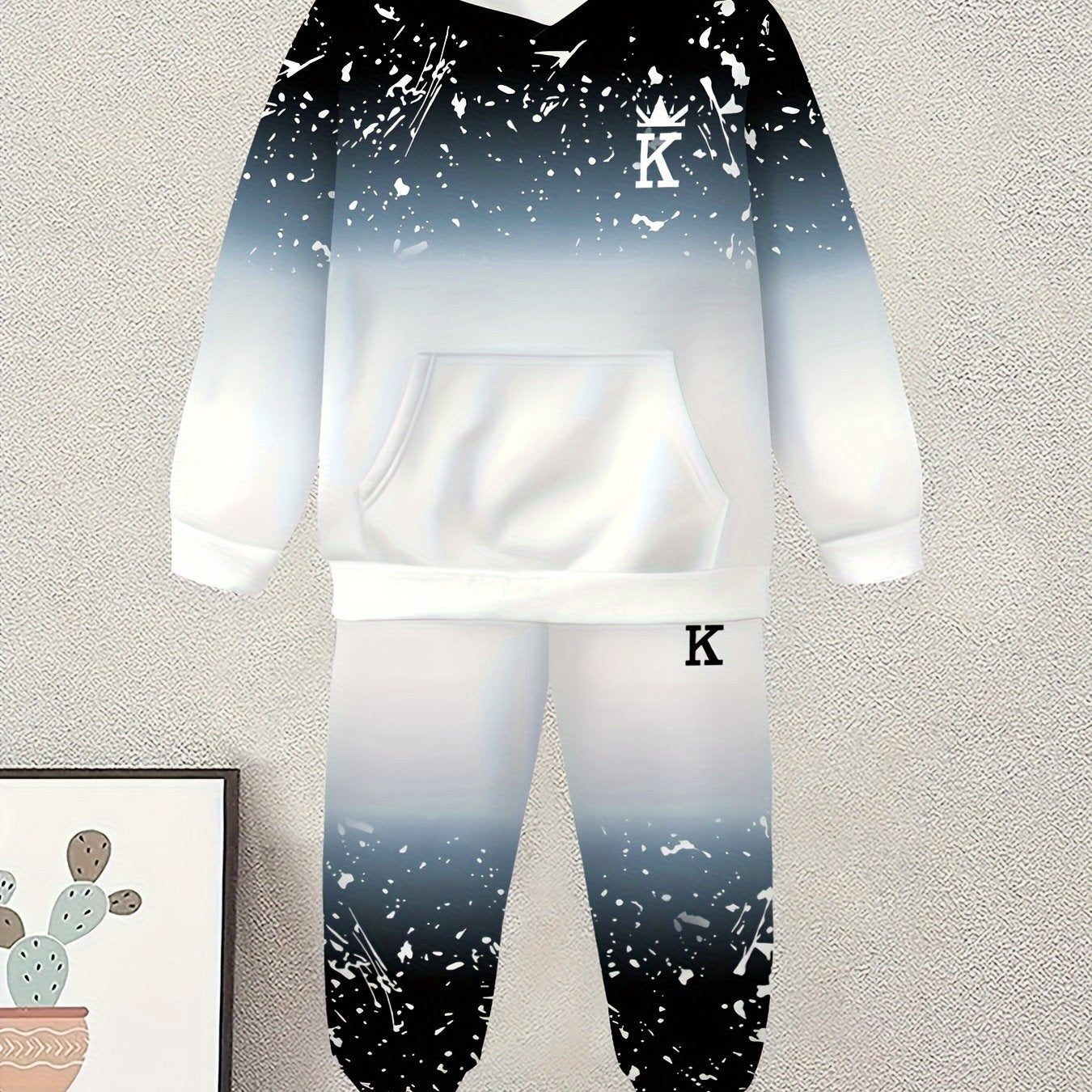 Boy  clothing  Novelty Printed Long Sleeve Hoodie Boys Casual Pocket Pants set