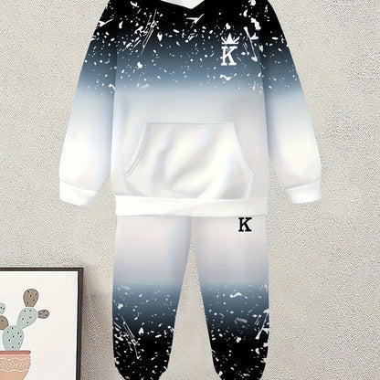 Boy  clothing  Novelty Printed Long Sleeve Hoodie Boys Casual Pocket Pants set