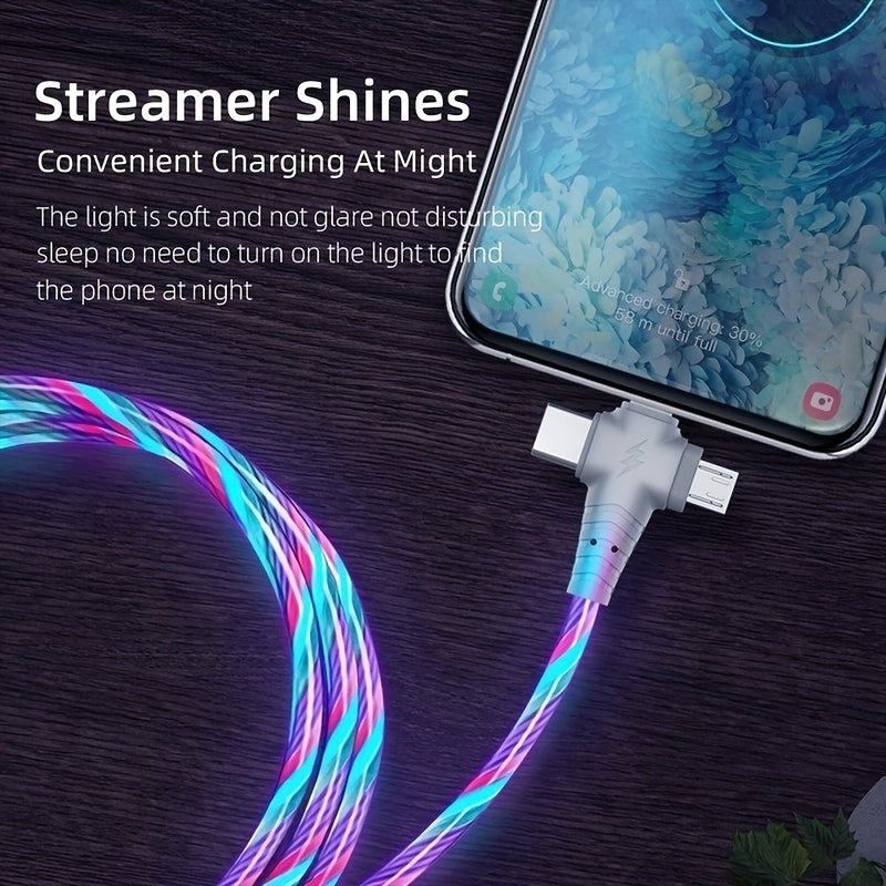 Mobile  OLISHEN 3-in-1 Flowing Glow Cable - Fast 12W Charger with USB Type-C & Micro USB