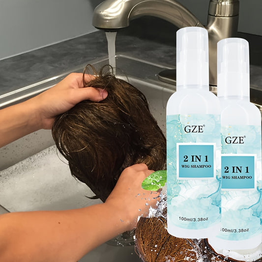 Style & Shine Hair  2-Pack GZE 2 IN 1 Synthetic Wig Shampoo, Colour-Safe Detangle, Promotes Body & Volume, Moisturizing Silkiness, 100ml Each