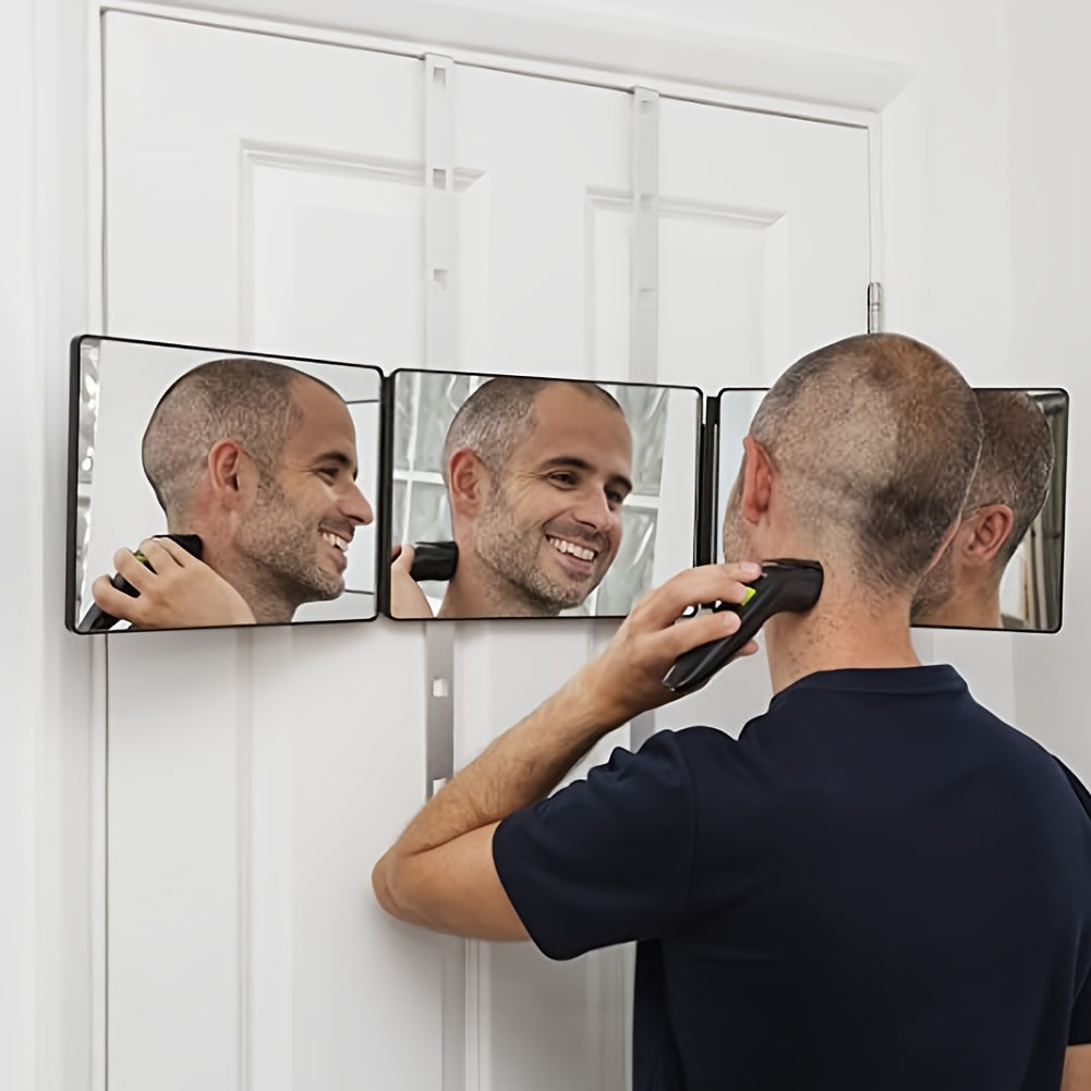 Bathroom  3 Way Mirror Hair Cutting Tri-fold Makeup Mirror Self Haircut Mirror Adjustable Hanger