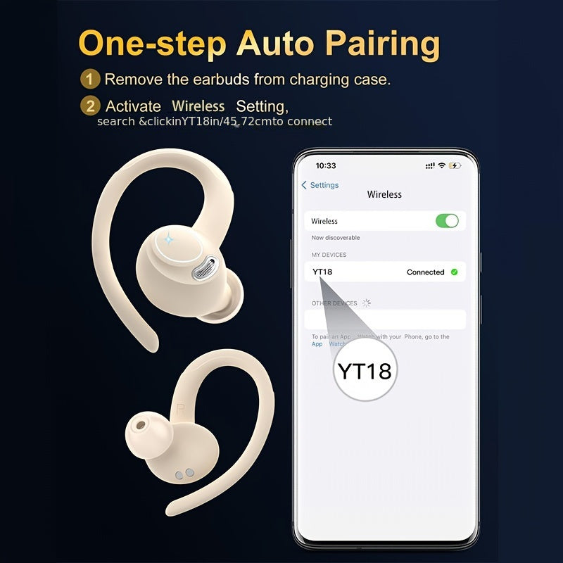 Mobile Wireless Earbuds Wireless 5.3 Headphones Sport, 2024 Wireless Earphones With Earhooks, HiFi Stereo Deep Bass  LED Display