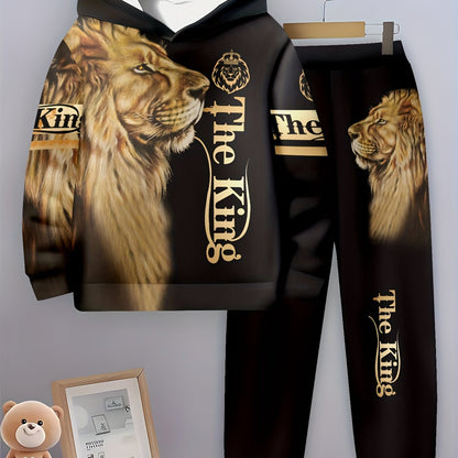 Boy clothing  3D Lion Print Hoodie & Joggers Set