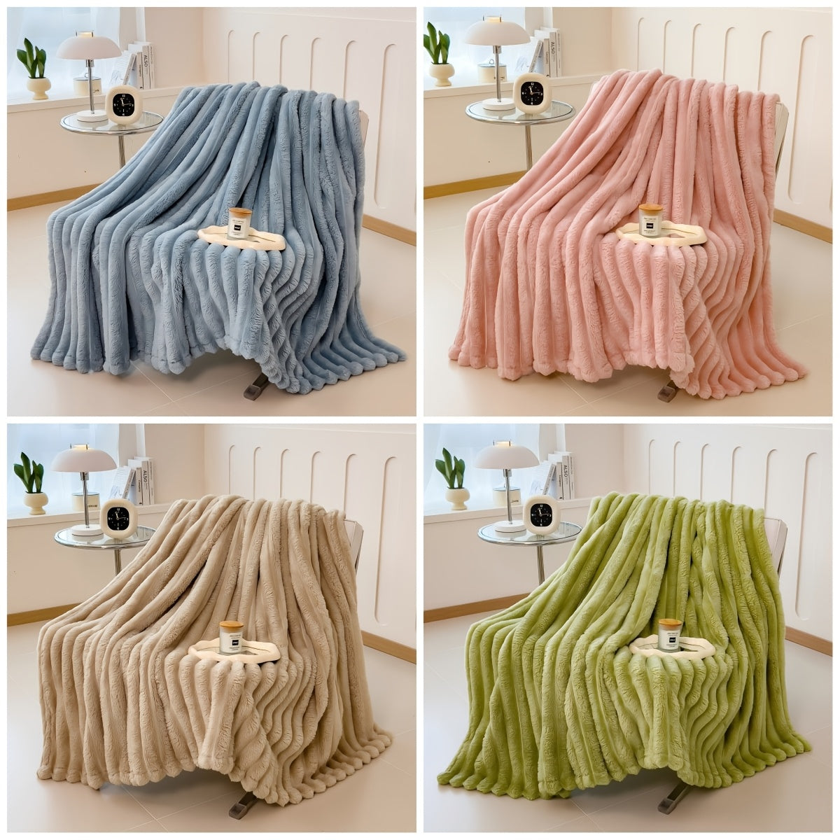 Bedroom  [Thick Cosy Ultra-Soft Throw Blanket] Ultra-Soft Striped Throw Blanket - Thick, Warm & Versatile for Bed, Sofa, and Pet Use - Cozy All-Season Comfort, for Winter