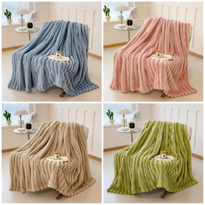 Bedroom  [Thick Cosy Ultra-Soft Throw Blanket] Ultra-Soft Striped Throw Blanket - Thick, Warm & Versatile for Bed, Sofa, and Pet Use - Cozy All-Season Comfort, for Winter