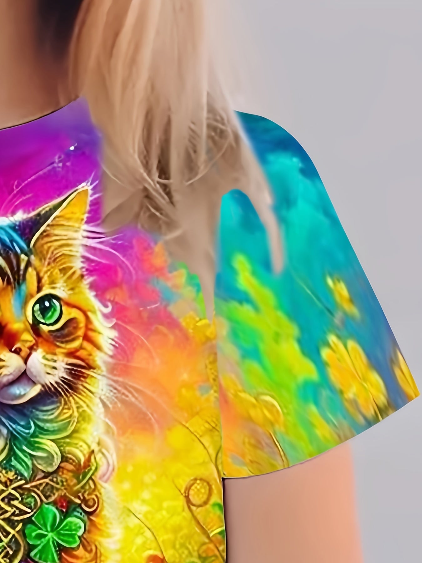 Girl clothing   Colourful 3D Cat Print Youngsters' T-Shirt