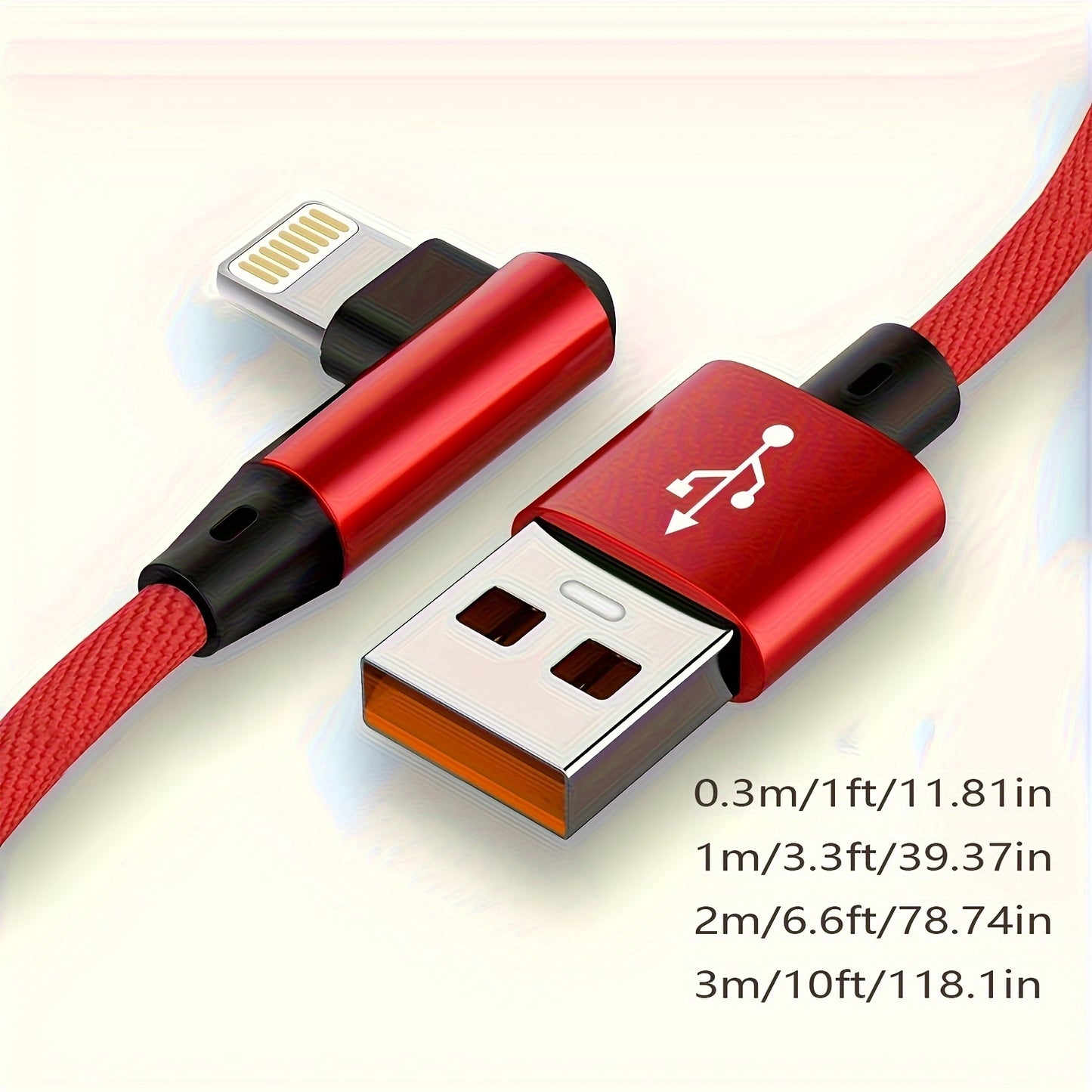 Mobile  2.4A Fast Charging Cable, Nylon Braided Right Angle USB to iPhone/iPad Charger Cord, Durable Flat Design