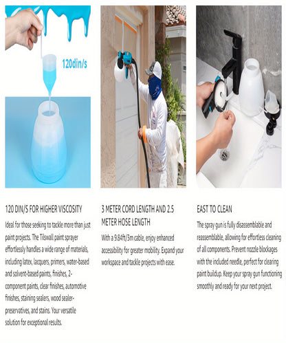 Outdoor Fence Paint Sprayer 800W, Tilswall Pro Electric HVLP Paint Spray Gun With 3 Nozzle Sizes, 3 Spray Patterns, And 1300ML Detachable Container For Fences, Sheds, Decking, Garden Furniture