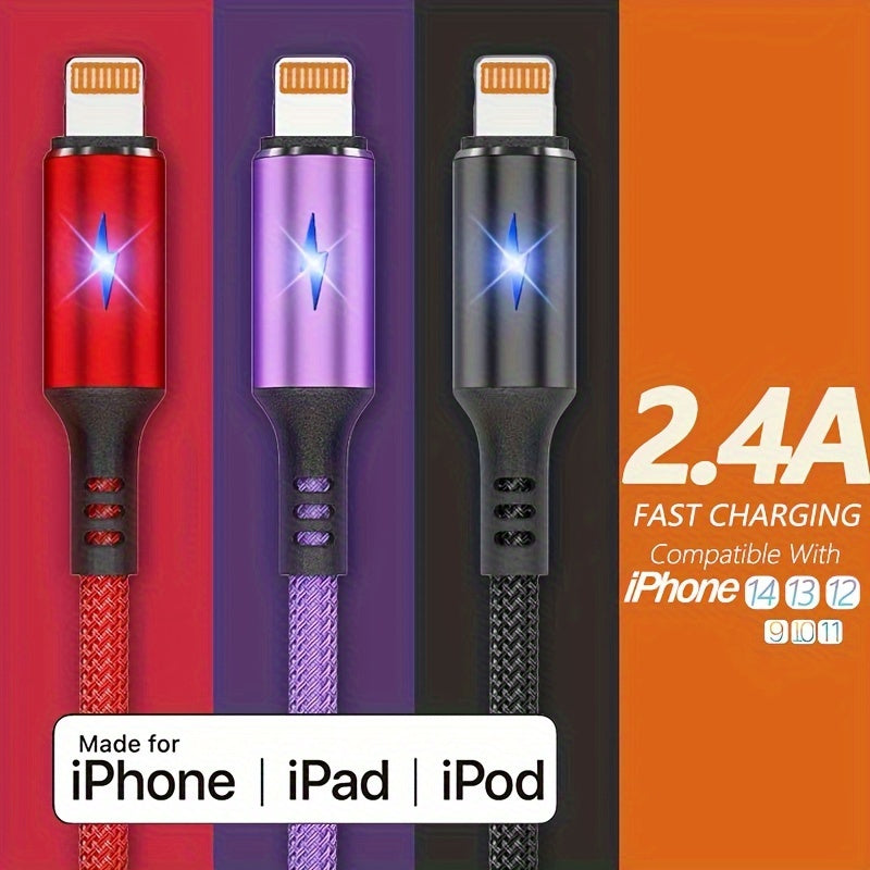 Mobile  Apple Compatible iPhone Charging Cable - Durable Nylon Braided 2.4A Fast Charging Cord