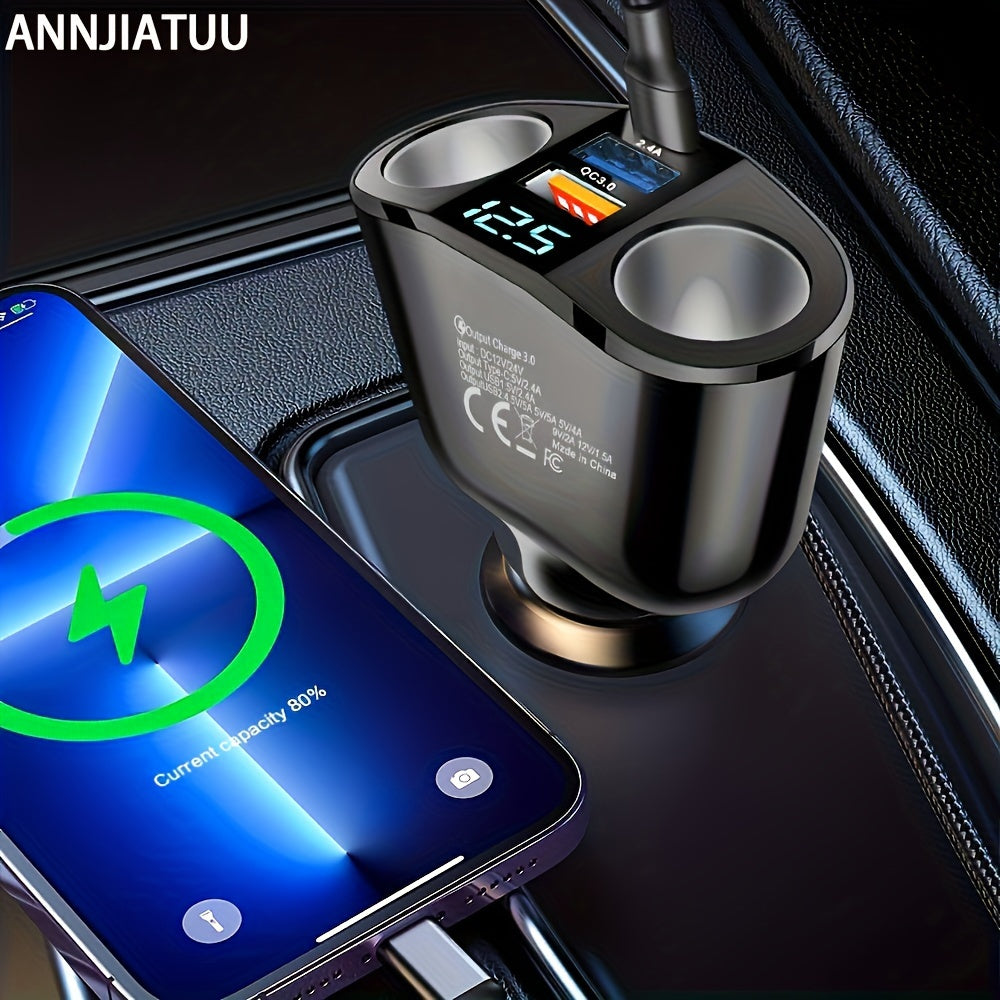 Car ANNJIATUU Dual USB & Type-C Car Charger with Digital Display, , Multifunctional Expansion, Universal Compatibility, Female to Male Connector, Car Plug Power Mode, ≤36V Operating