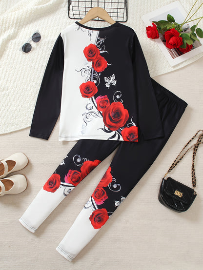 Girl clothing  G Floral Print Long Sleeve Tee & Slim-Fit Leggings Set