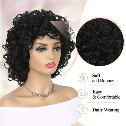 Crown & Glory Wigs Short Afro Curly Wig With Bangs for Women Synthetic Wigs for Women 10 inch