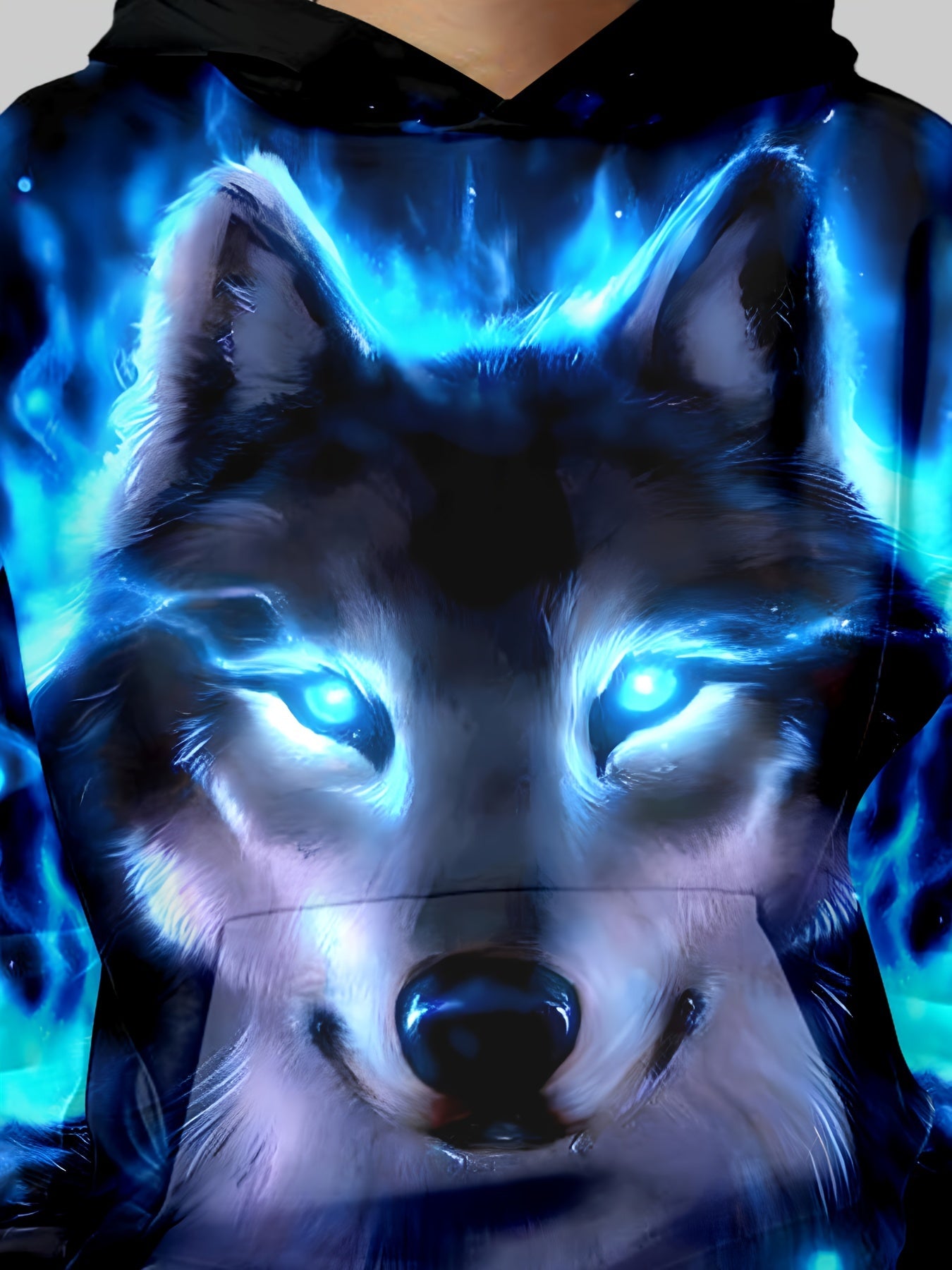 Boy  clothing  Blue Flame Wolf 3D Print Boys Long Sleeve Hoodie