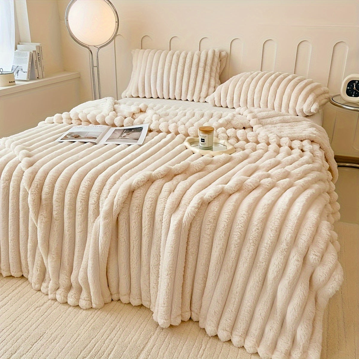 Bedroom  [Thick Cosy Ultra-Soft Throw Blanket] Ultra-Soft Striped Throw Blanket - Thick, Warm & Versatile for Bed, Sofa, and Pet Use - Cozy All-Season Comfort, for Winter