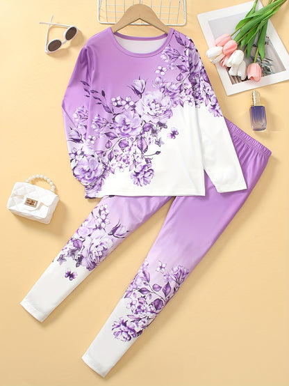 Girl clothing  G Floral Print Long Sleeve Tee & Slim-Fit Leggings Set