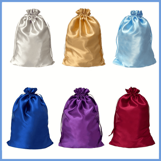 Style & Shine Hair  6pcs Luxury Satin Wig Storage Bags - Soft, Dustproof with Drawstring Closure, Ideal for Travel & Gift Packaging, Fits Wigs & Bun Sleeves, Assorted Colors, Wig Accessories